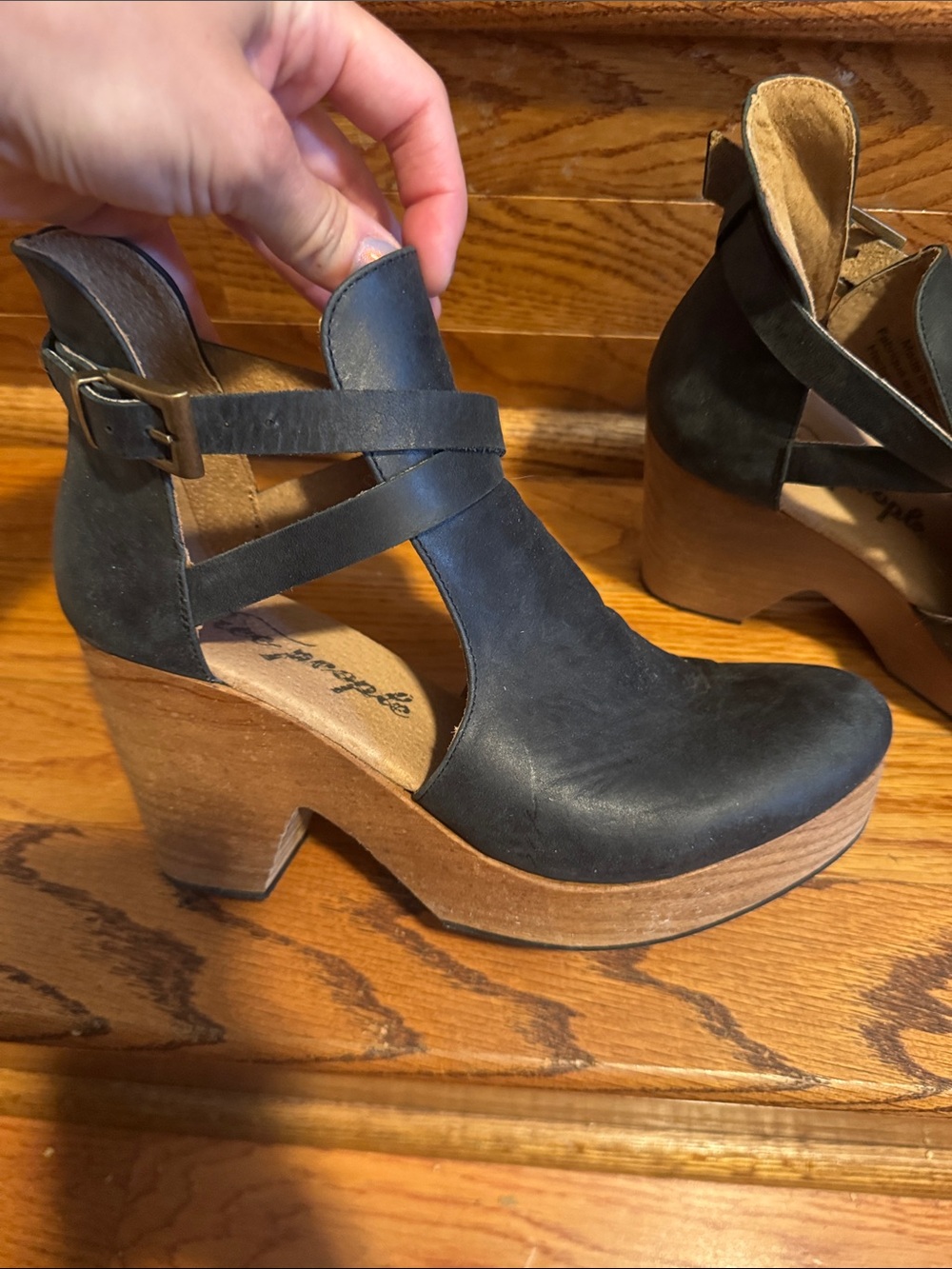 Free People Wooden Wedge Platform Cutout Boot - Black - Picture 3 of 6